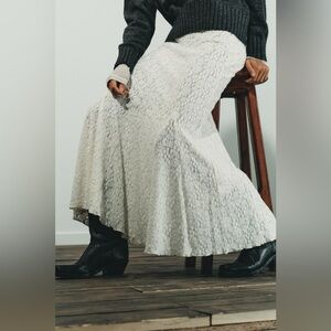 ZARA Soft Lace Godet Long Pull-on Skirt, L NWT